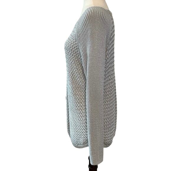 Apt 9 Womens Size Large Sweater Silver Metallic Sparkle Long Sleeve Open Weave - Picture 3 of 9